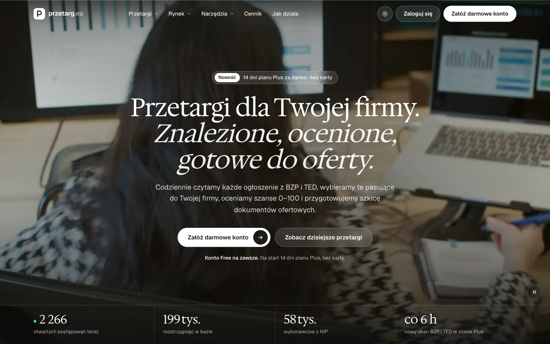 przetarg.eu: strona produktu z panelem monitoringu przetargów